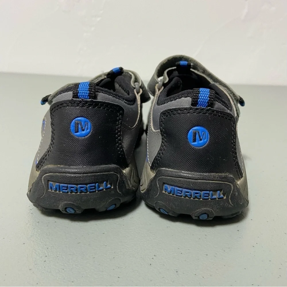 Merrell Boys H20 Hiker Hiking Sandal 4M Gray Blue Leather Upr Hook Loop Closure